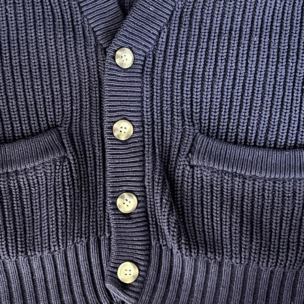 Vintage Eddie Bauer M Cardigan Cable Knit Sweater Blue Grandpa‎ Core 90's Preppy